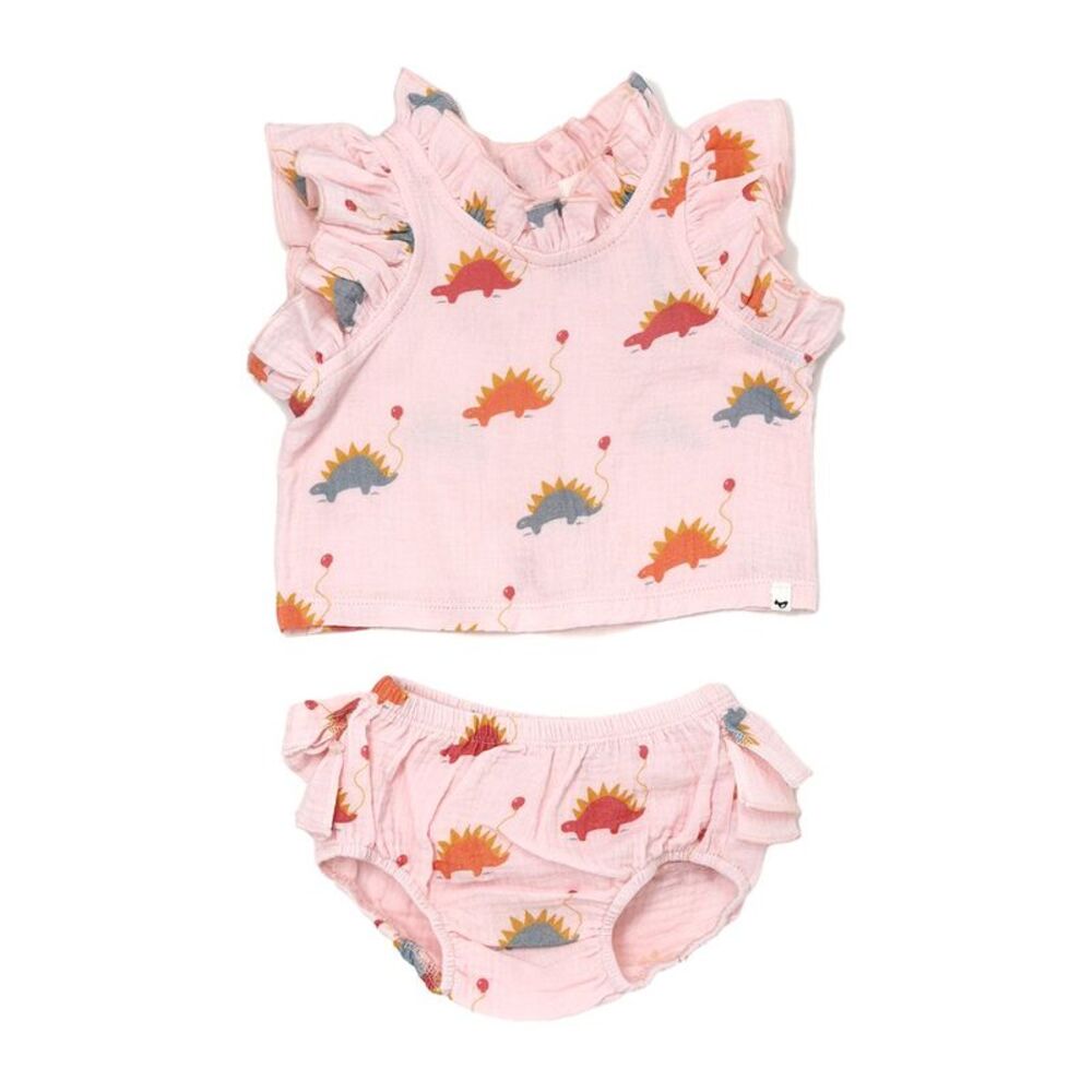 Oh Baby!  Stegosaurus Party Gauze Lola Top Ruffle Tushie